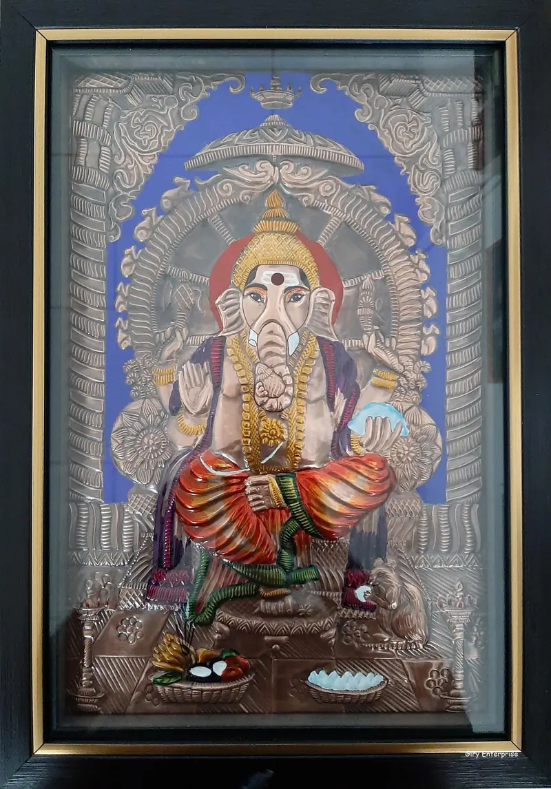 Selva Ganapathi in the antique finish, framed and glazed